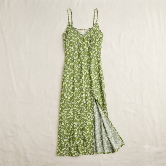 Reformation Dresses & Skirts - Reformation Olive Green Daisy Floral Slip Midi Dress Side Slit Size 0